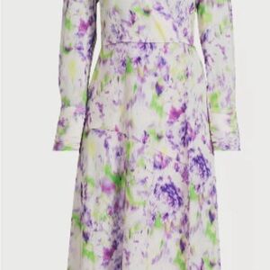Scoop Floral Midi Dress Long Sleeve Size L Purple Green Spring Casual NWT